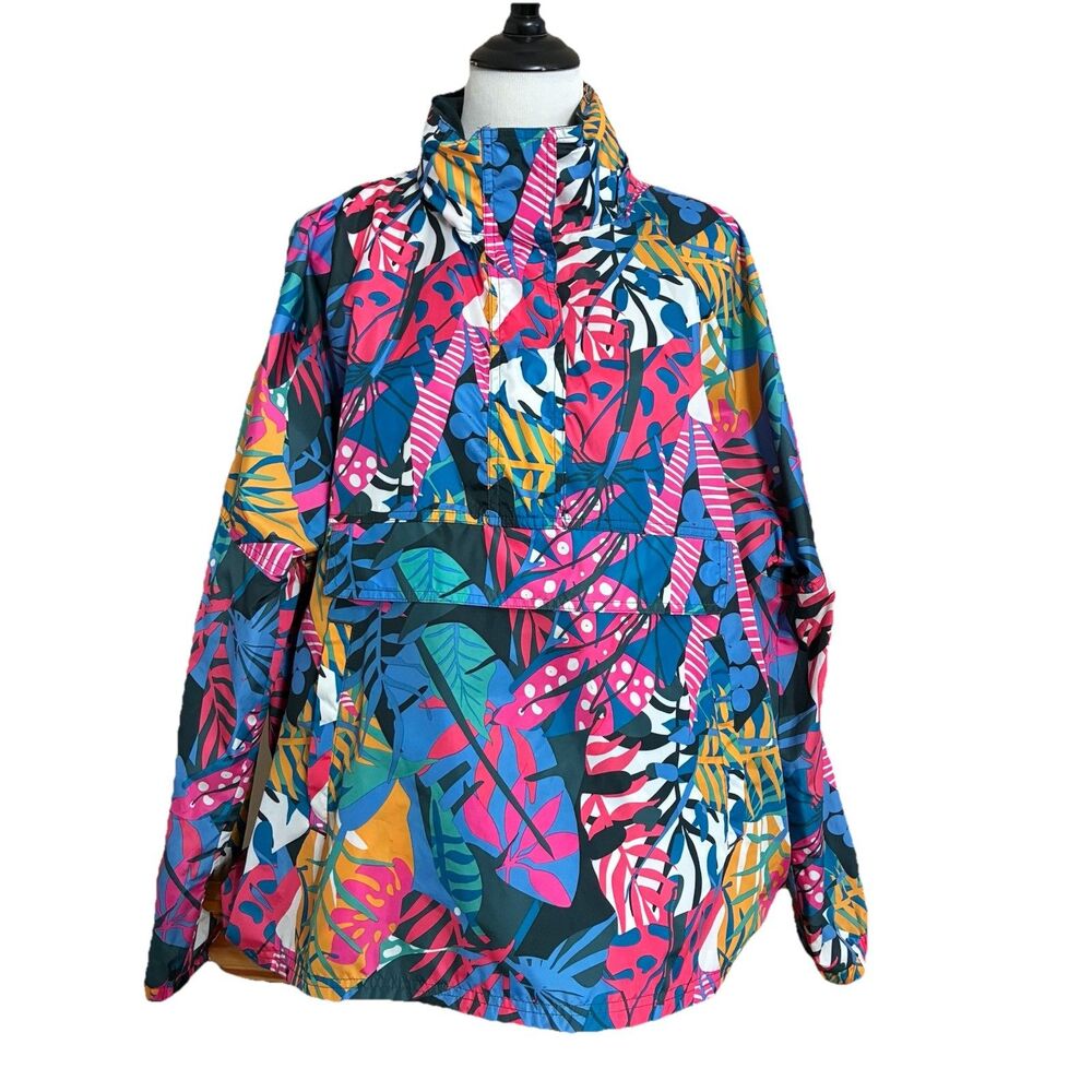 LJ by Lauren James Sz XL Colorful Floral Pullover Wind Rain Hooded Jacket - Picture 5 of 12